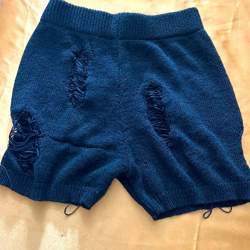 Ripped Crop Knit Top & Shorts Without Lingerie